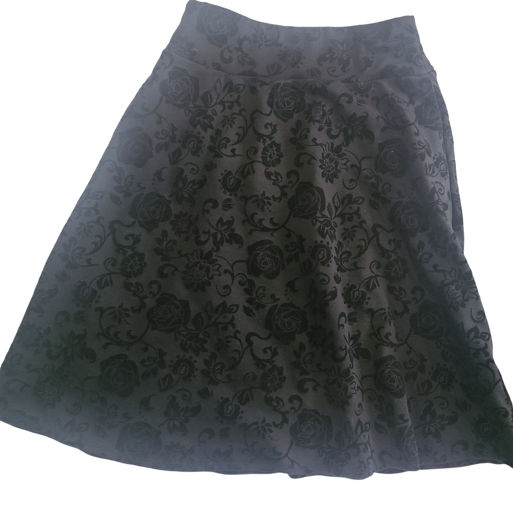 Joe B Black Flocked Velvet Rose A-Line Skirt Small Floral Gothic